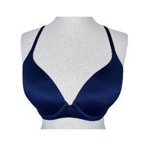 Aerie Real Sunnie Crossback T-Shirt Bra sz 32D * Navy Blue Underwire Microfiber